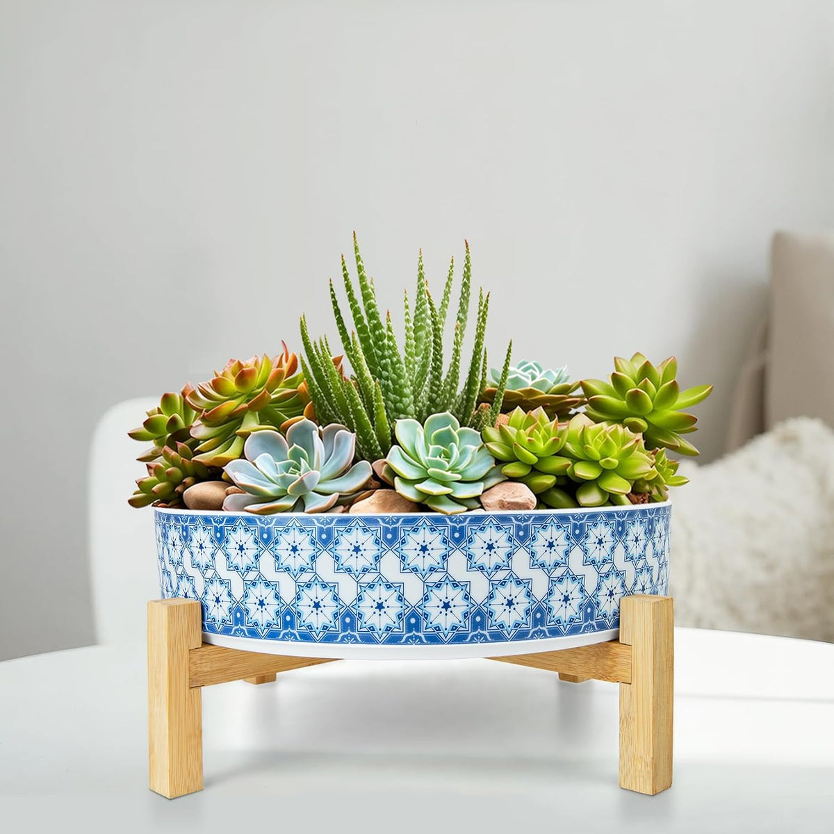Succulent Pots, 11 Inch Large Plant Pots Ceramic Bonsai Pots with Drainage