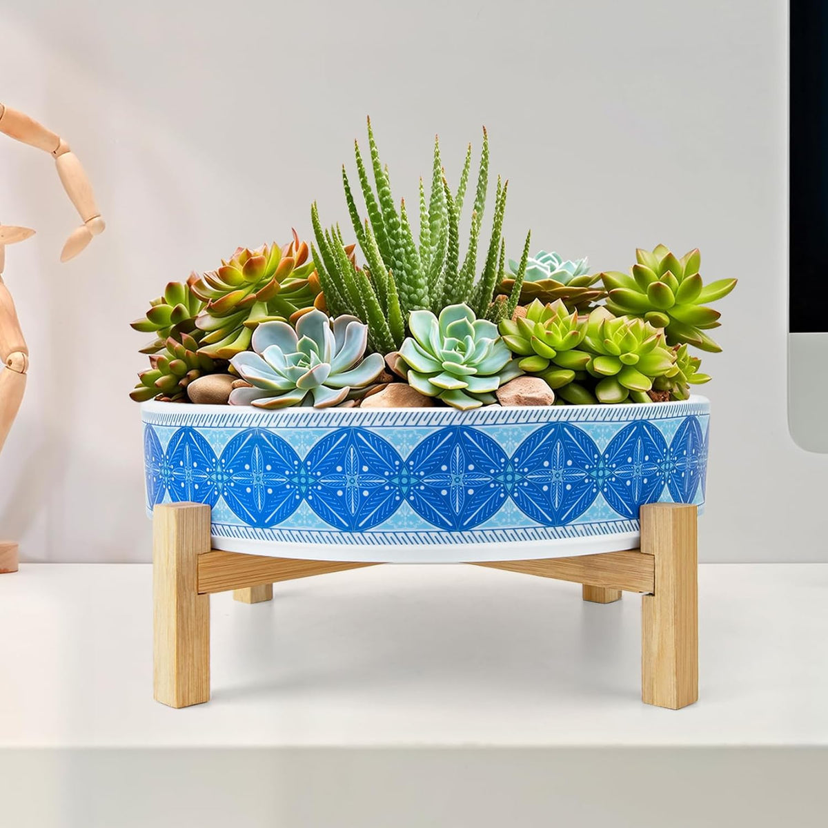 Succulent Pots, 11 Inch Large Plant Pots Ceramic Bonsai Pots with Drainage