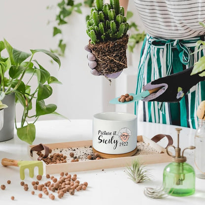 Golden Girls Merchandise - Funny Succulent Pots Set of 4, Golden Girls Gifts for Women, Ceramic Mini Cute Planters with Bamboo Tray for Office Desk Indoor Decorations