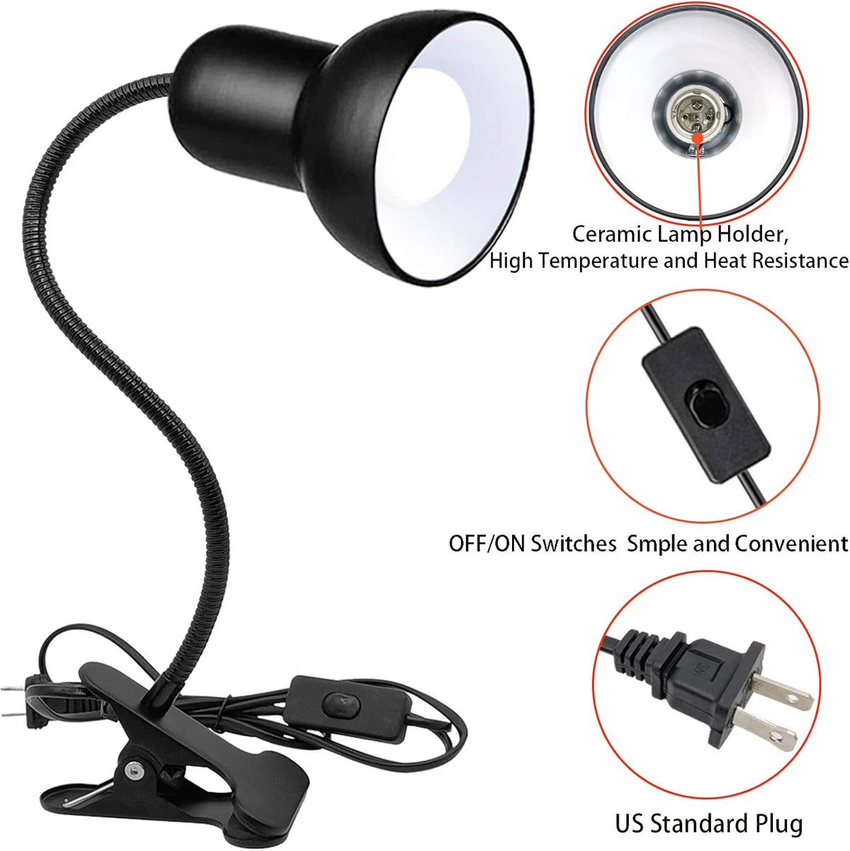 Desk lamp, Clip on Lamp, Clip On Reading Light, Gooseneck Lamp On Cable