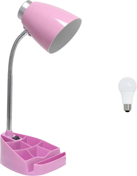 LD1002-PNK-LB 18.5" Gooseneck Organizer Desk Lamp with iPad Tablet Stand Book Holder with LED Bulb, Pink