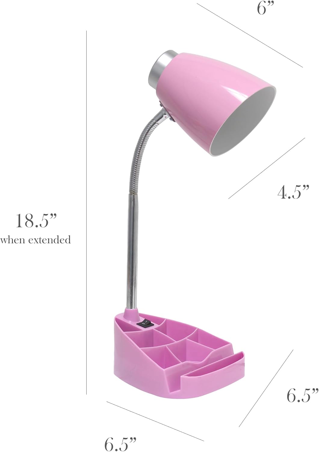 LD1002-PNK-LB 18.5" Gooseneck Organizer Desk Lamp with iPad Tablet Stand Book Holder with LED Bulb, Pink