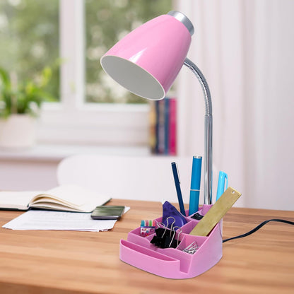 LD1002-PNK-LB 18.5" Gooseneck Organizer Desk Lamp with iPad Tablet Stand Book Holder with LED Bulb, Pink