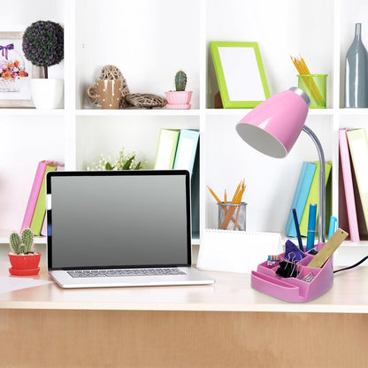 LD1002-PNK-LB 18.5" Gooseneck Organizer Desk Lamp with iPad Tablet Stand Book Holder with LED Bulb, Pink