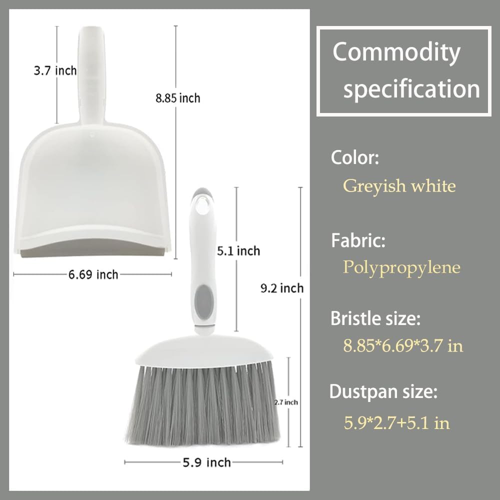 Dust pan, Small Broom and Dustpan Set, Mini Dustpan and Brush Set, Small Hand Broom with Dust Pan for Desk Table Cat Litter - Compact Hand Broom for Kitchen Counter Crumbs, RV Living Essentials (Gray)