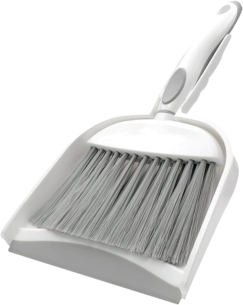 Dust pan, Small Broom and Dustpan Set, Mini Dustpan and Brush Set, Small Hand Broom with Dust Pan for Desk Table Cat Litter - Compact Hand Broom for Kitchen Counter Crumbs, RV Living Essentials (Gray)