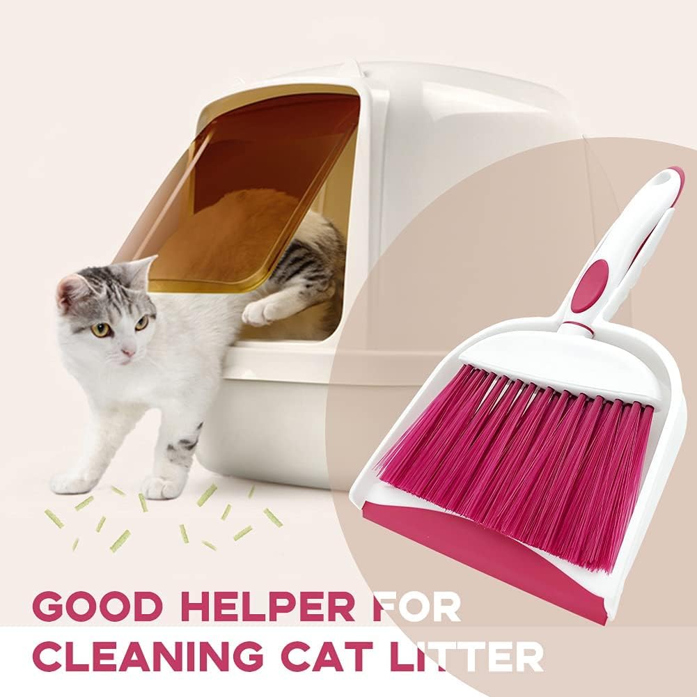 Dust pan, Small Broom and Dustpan Set, Mini Dustpan and Brush Set, Small Hand Broom with Dust Pan for Desk Table Cat Litter - Compact Hand Broom for Kitchen Counter Crumbs, RV Living Essentials (Gray)