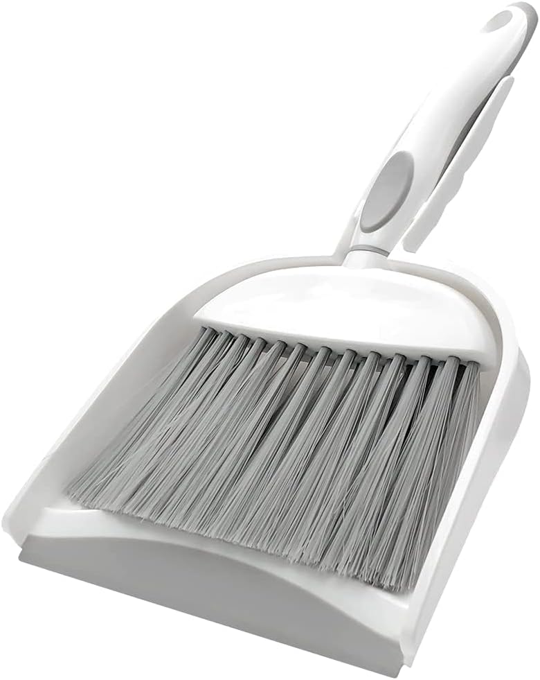 Dust pan, Small Broom and Dustpan Set, Mini Dustpan and Brush Set, Small Hand Broom with Dust Pan for Desk Table Cat Litter - Compact Hand Broom for Kitchen Counter Crumbs, RV Living Essentials (Gray)