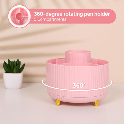 Pink Desk Accessories 11Pcs with Rotating Pen Holder for Desk