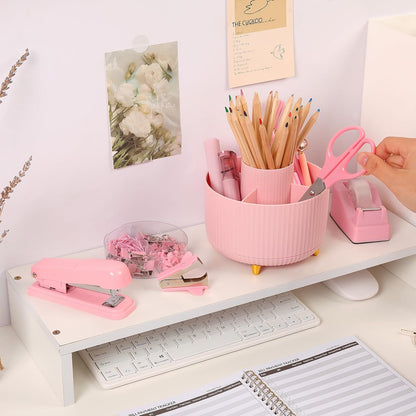 Pink Desk Accessories 11Pcs with Rotating Pen Holder for Desk
