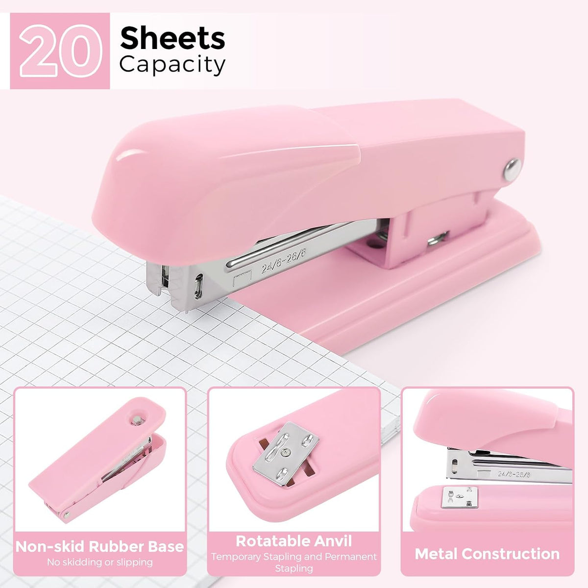 Pink Desk Accessories 11Pcs with Rotating Pen Holder for Desk