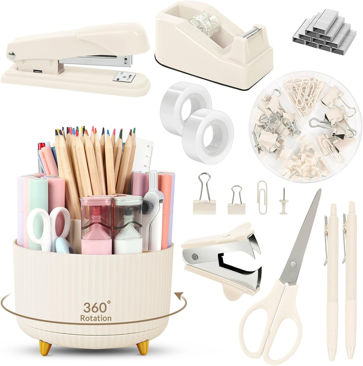 Pink Desk Accessories 11Pcs with Rotating Pen Holder for Desk