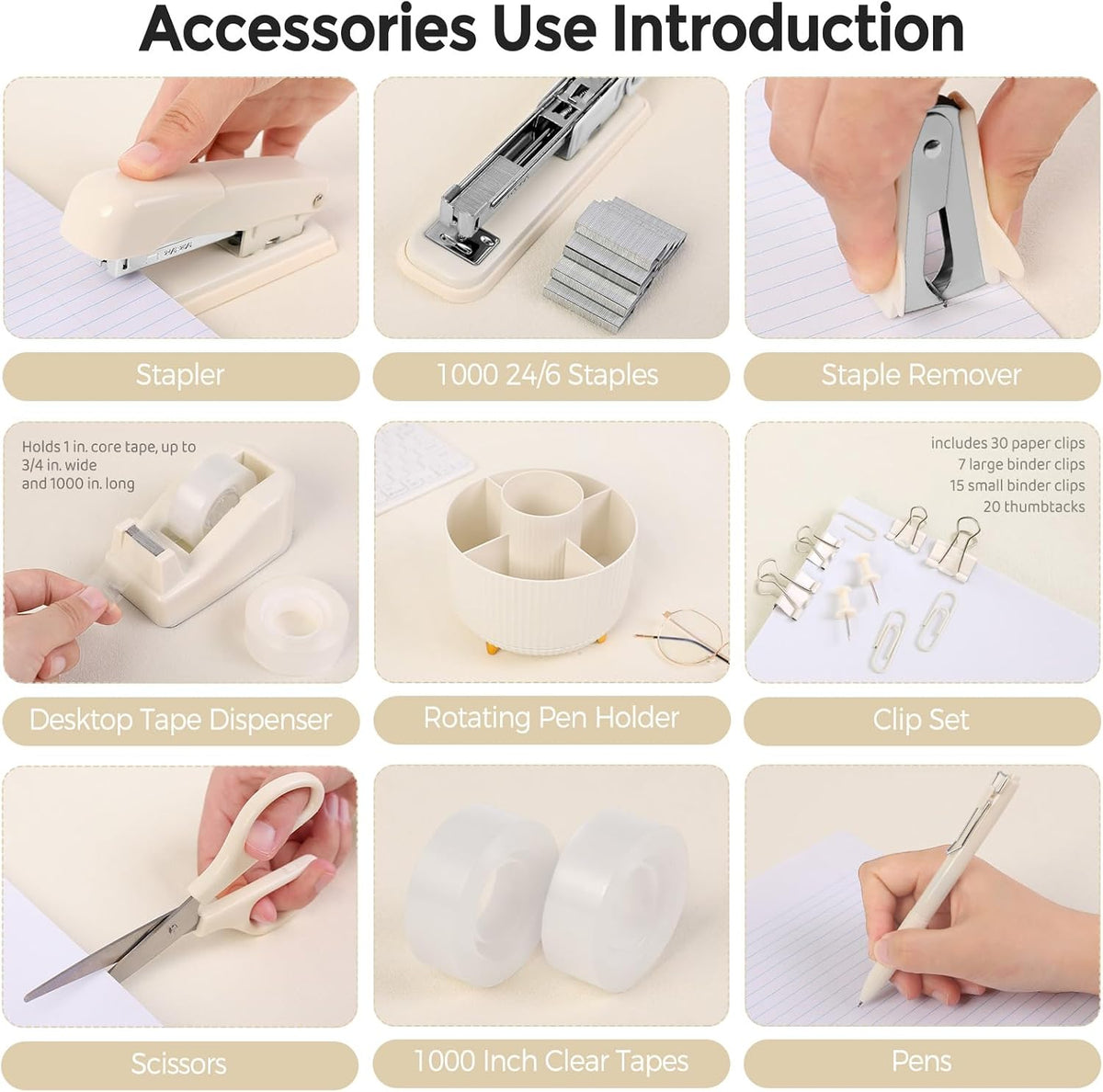 Pink Desk Accessories 11Pcs with Rotating Pen Holder for Desk