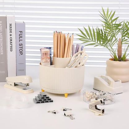 Pink Desk Accessories 11Pcs with Rotating Pen Holder for Desk
