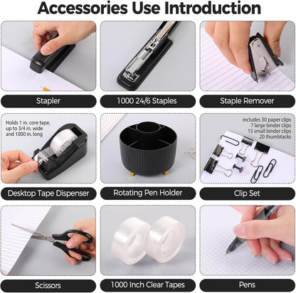 Pink Desk Accessories 11Pcs with Rotating Pen Holder for Desk