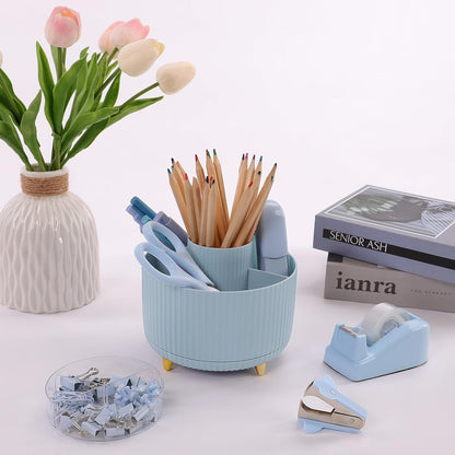 Pink Desk Accessories 11Pcs with Rotating Pen Holder for Desk