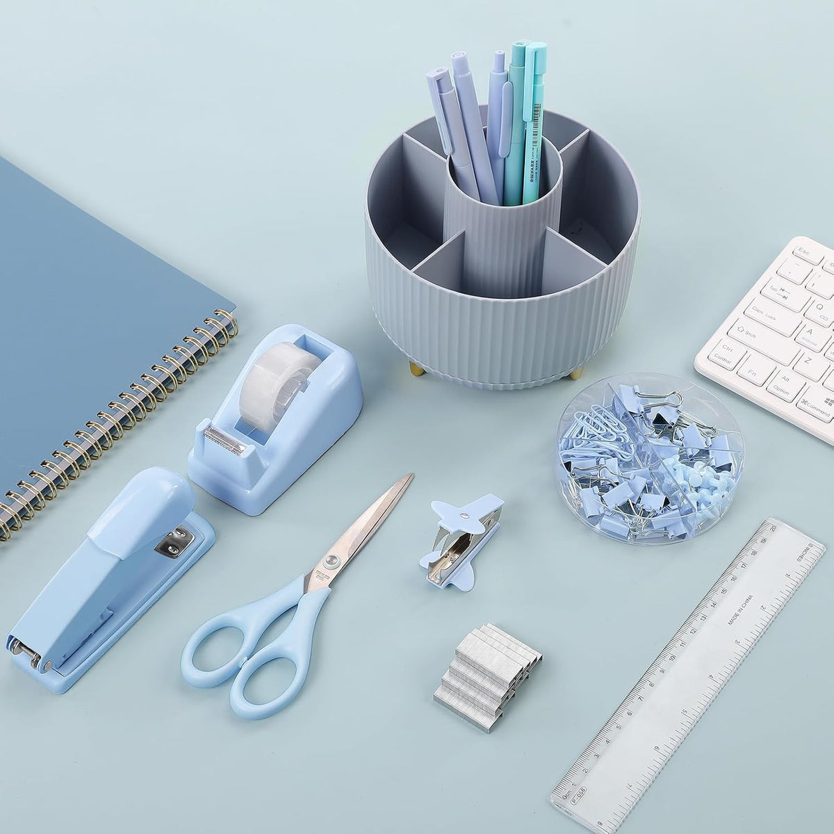 Pink Desk Accessories 11Pcs with Rotating Pen Holder for Desk