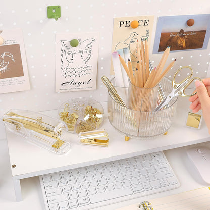 Pink Desk Accessories 11Pcs with Rotating Pen Holder for Desk
