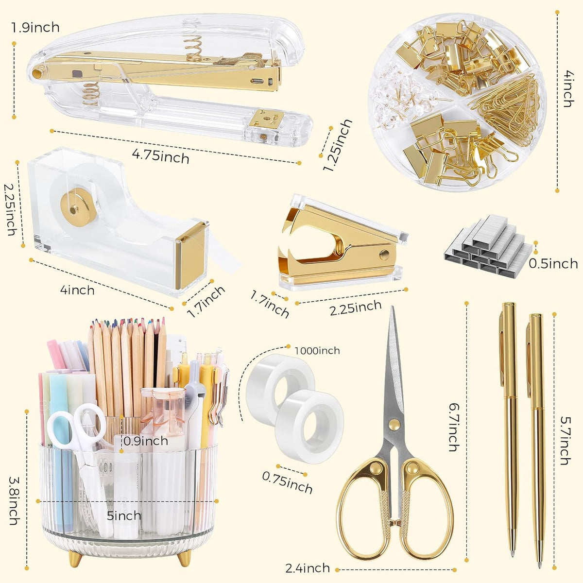 Pink Desk Accessories 11Pcs with Rotating Pen Holder for Desk