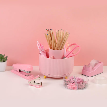 Pink Desk Accessories 11Pcs with Rotating Pen Holder for Desk