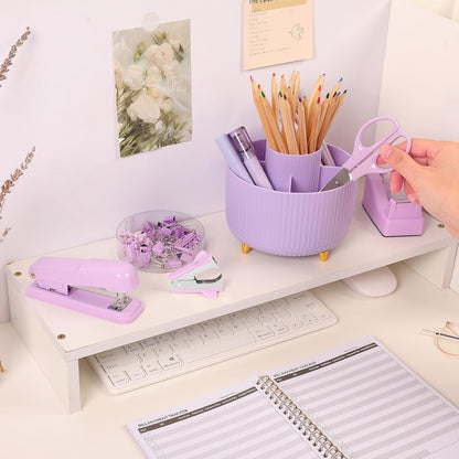 Pink Desk Accessories 11Pcs with Rotating Pen Holder for Desk