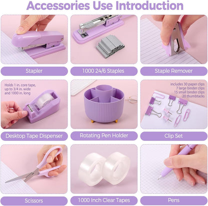 Pink Desk Accessories 11Pcs with Rotating Pen Holder for Desk