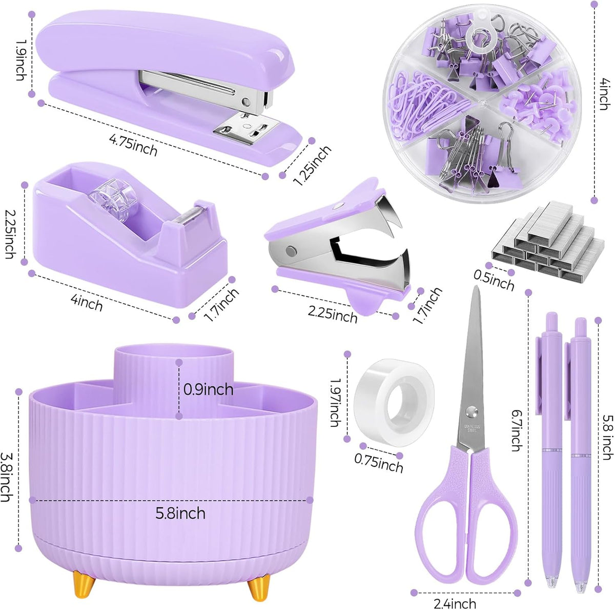 Pink Desk Accessories 11Pcs with Rotating Pen Holder for Desk