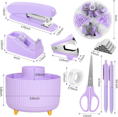 Pink Desk Accessories 11Pcs with Rotating Pen Holder for Desk