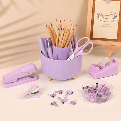 Pink Desk Accessories 11Pcs with Rotating Pen Holder for Desk