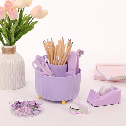 Pink Desk Accessories 11Pcs with Rotating Pen Holder for Desk