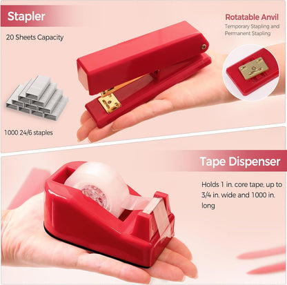 Pink Desk Accessories 11Pcs with Rotating Pen Holder for Desk