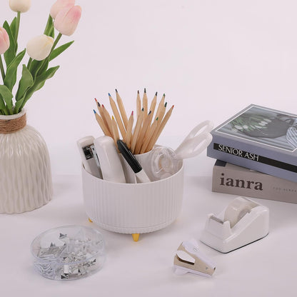 Pink Desk Accessories 11Pcs with Rotating Pen Holder for Desk