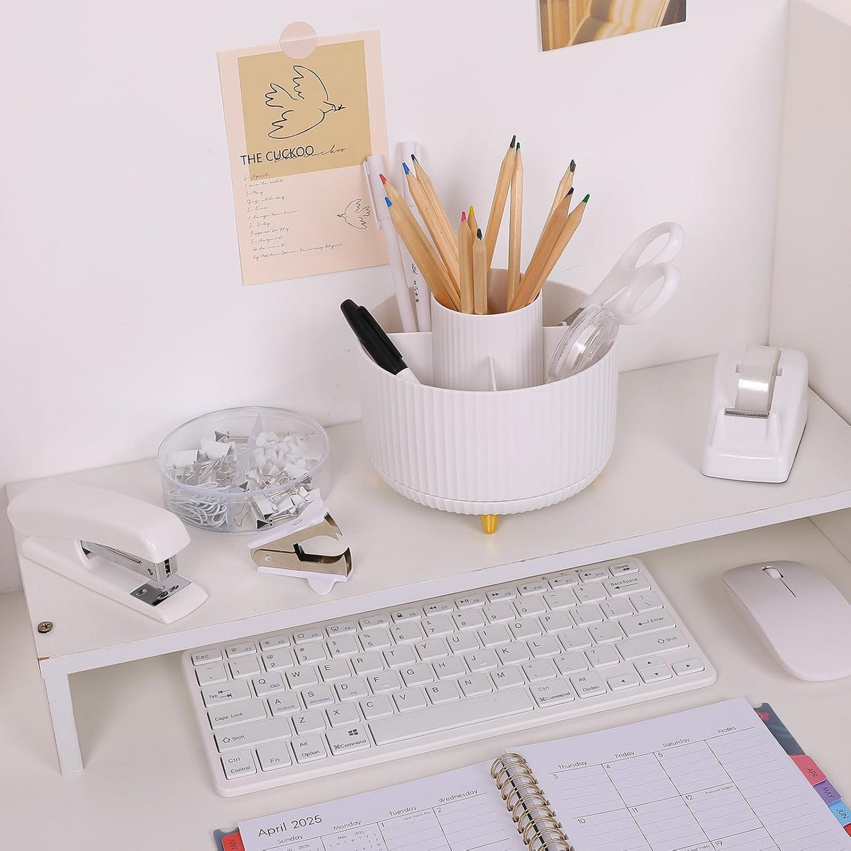 Pink Desk Accessories 11Pcs with Rotating Pen Holder for Desk