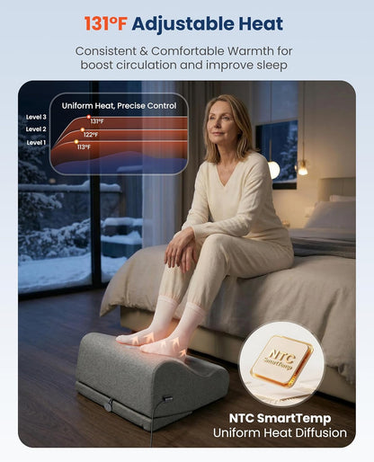 2026 Under Desk Foot Rest at Work with Graphene Fast Heat, Ergonomic Heated Foot Stand with 2 Heights, 3 Heat Levels & 3 Vibration Modes, Heel Support for Back and Leg Pain Relief, Office Home