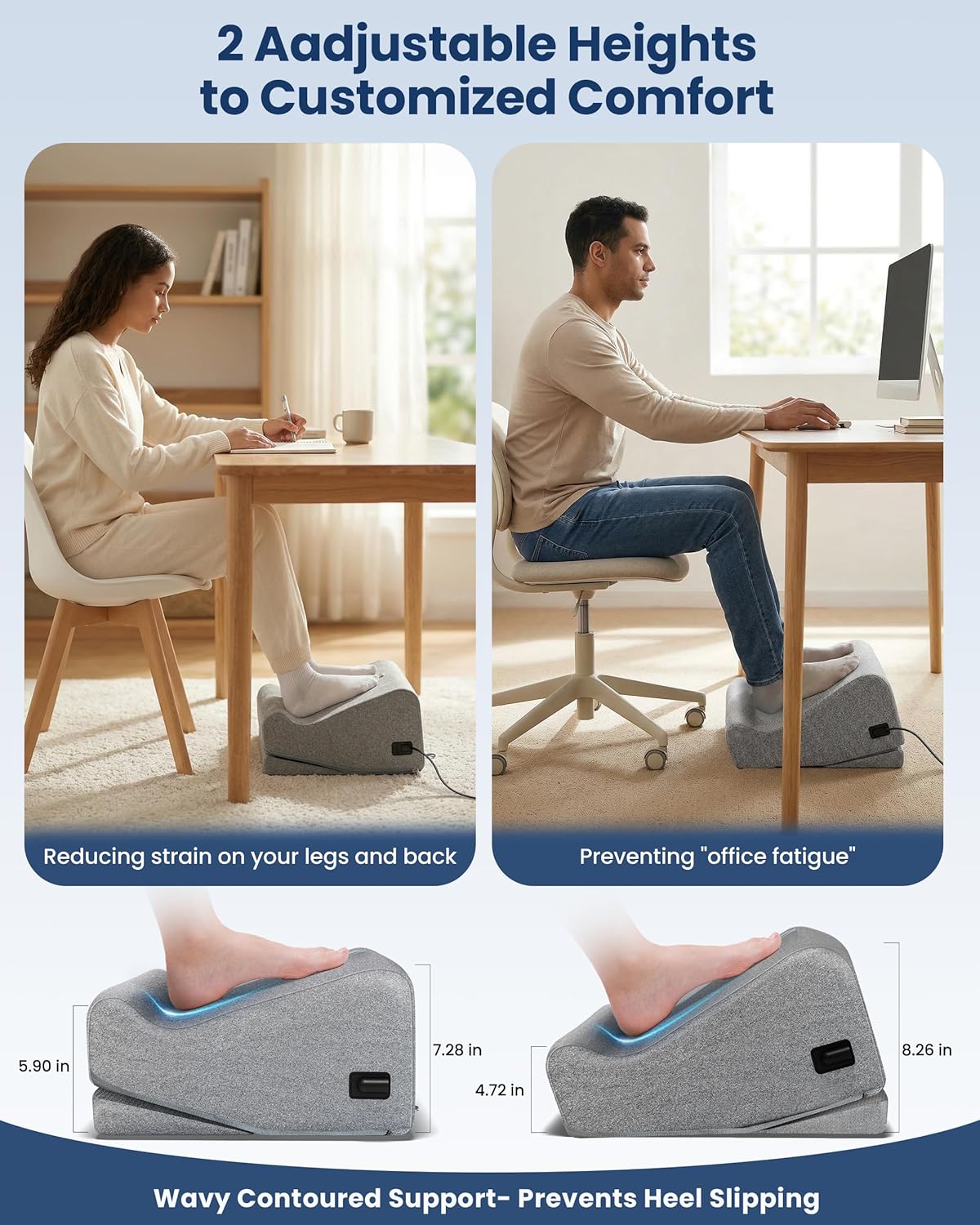 2026 Under Desk Foot Rest at Work with Graphene Fast Heat, Ergonomic Heated Foot Stand with 2 Heights, 3 Heat Levels & 3 Vibration Modes, Heel Support for Back and Leg Pain Relief, Office Home