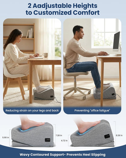 2026 Under Desk Foot Rest at Work with Graphene Fast Heat, Ergonomic Heated Foot Stand with 2 Heights, 3 Heat Levels & 3 Vibration Modes, Heel Support for Back and Leg Pain Relief, Office Home