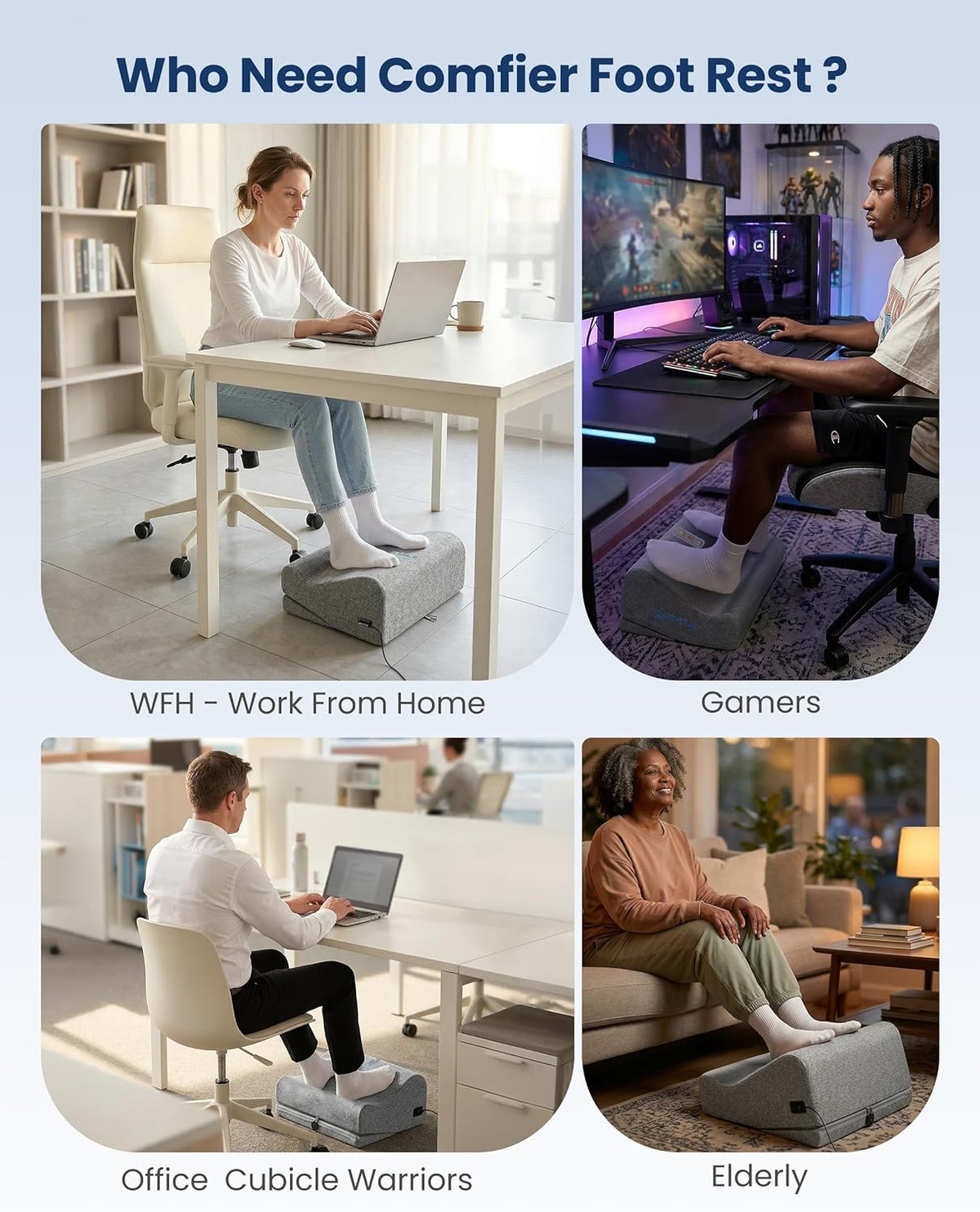 2026 Under Desk Foot Rest at Work with Graphene Fast Heat, Ergonomic Heated Foot Stand with 2 Heights, 3 Heat Levels & 3 Vibration Modes, Heel Support for Back and Leg Pain Relief, Office Home