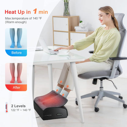 2026 Under Desk Foot Rest at Work with Graphene Fast Heat, Ergonomic Heated Foot Stand with 2 Heights, 3 Heat Levels & 3 Vibration Modes, Heel Support for Back and Leg Pain Relief, Office Home
