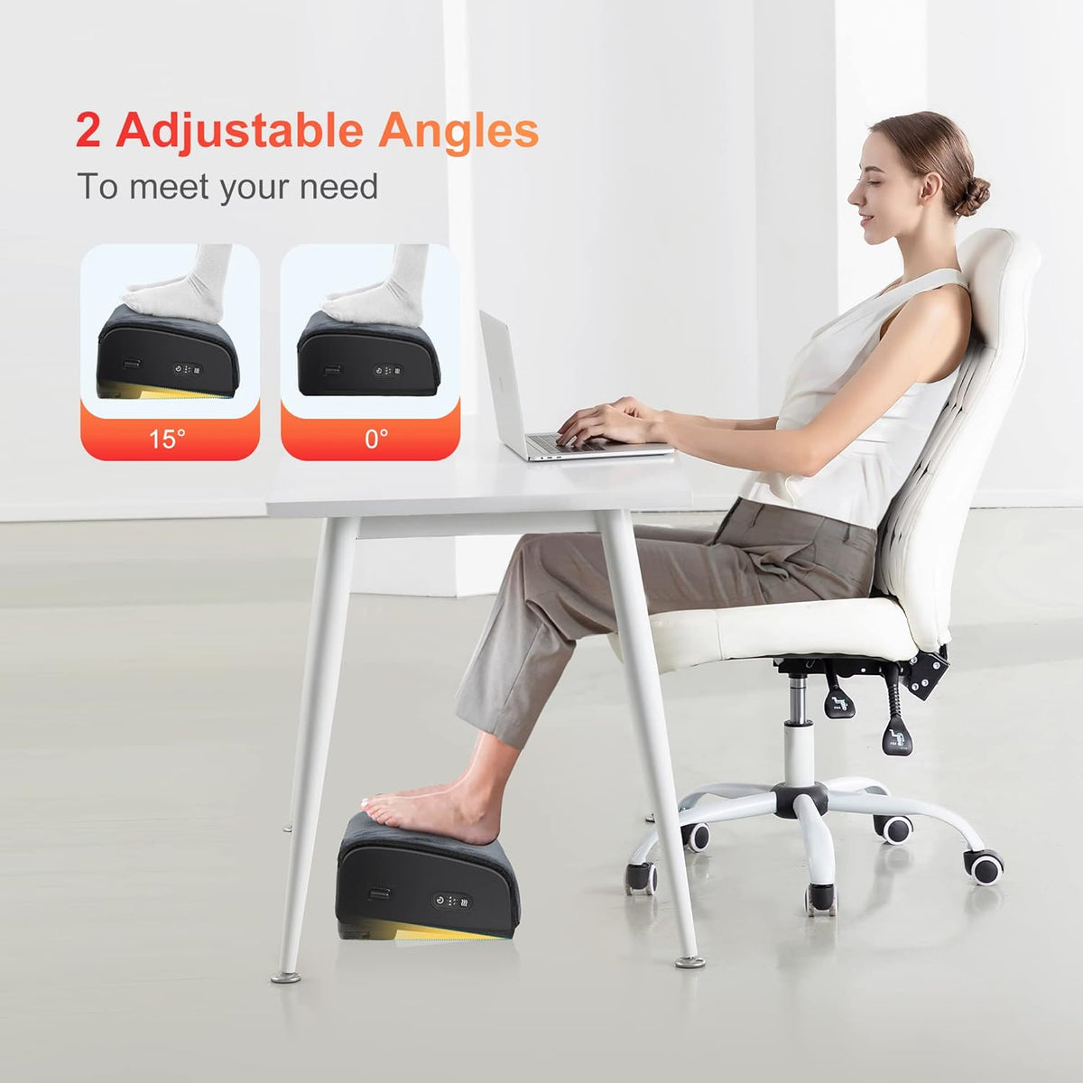 2026 Under Desk Foot Rest at Work with Graphene Fast Heat, Ergonomic Heated Foot Stand with 2 Heights, 3 Heat Levels & 3 Vibration Modes, Heel Support for Back and Leg Pain Relief, Office Home