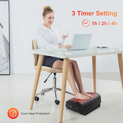 2026 Under Desk Foot Rest at Work with Graphene Fast Heat, Ergonomic Heated Foot Stand with 2 Heights, 3 Heat Levels & 3 Vibration Modes, Heel Support for Back and Leg Pain Relief, Office Home
