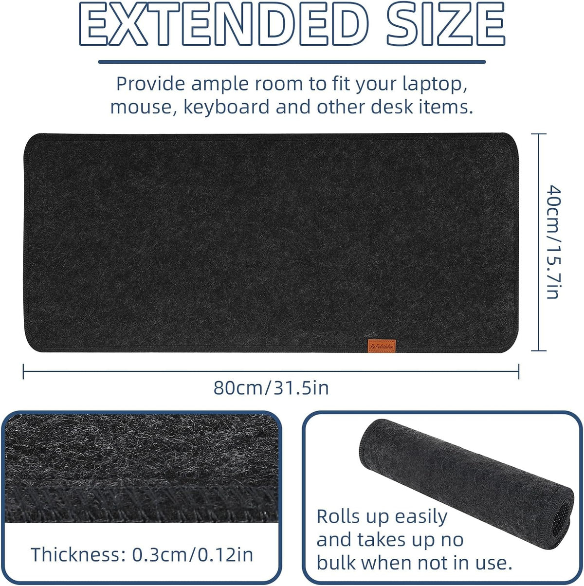 Large Felt Desk Protective Pad, 80X40cm/32''X16'' Non-Slip Felt Desk Mat Extended Gaming Mouse Pad Large Desk Pad Protector for Keyboard, Computer, Mouse, Laptop (Dark Grey)