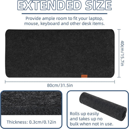 Large Felt Desk Protective Pad, 80X40cm/32''X16'' Non-Slip Felt Desk Mat Extended Gaming Mouse Pad Large Desk Pad Protector for Keyboard, Computer, Mouse, Laptop (Dark Grey)