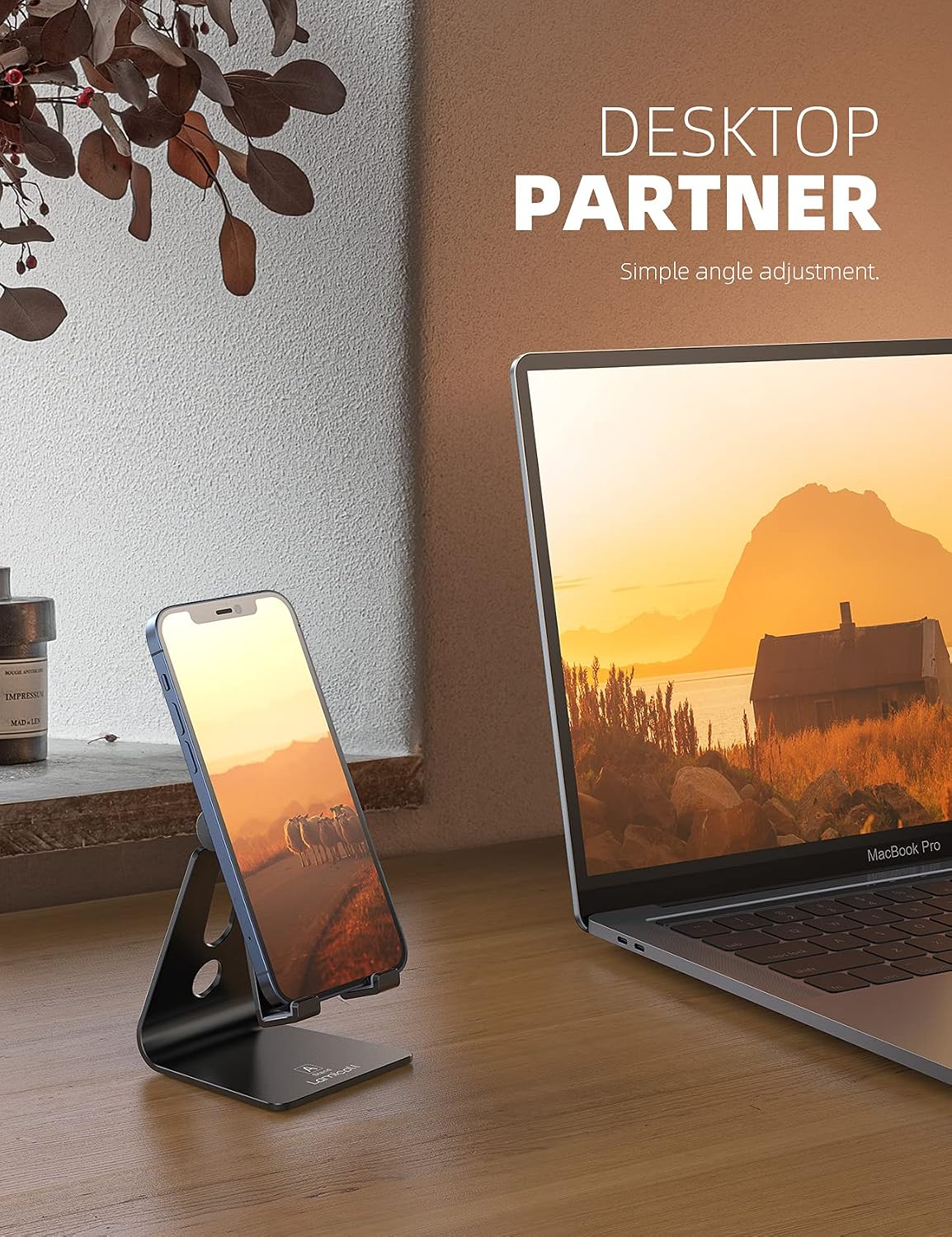 Aluminum Cell Phone Stand, Adjustable Desk Phone Holder for iPhone