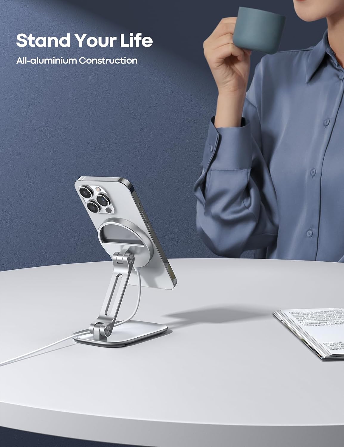 Aluminum Cell Phone Stand, Adjustable Desk Phone Holder for iPhone