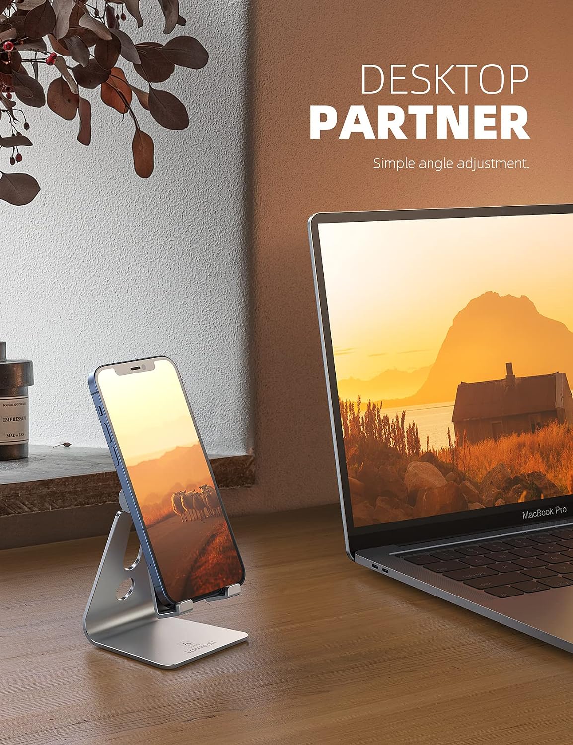 Aluminum Cell Phone Stand, Adjustable Desk Phone Holder for iPhone
