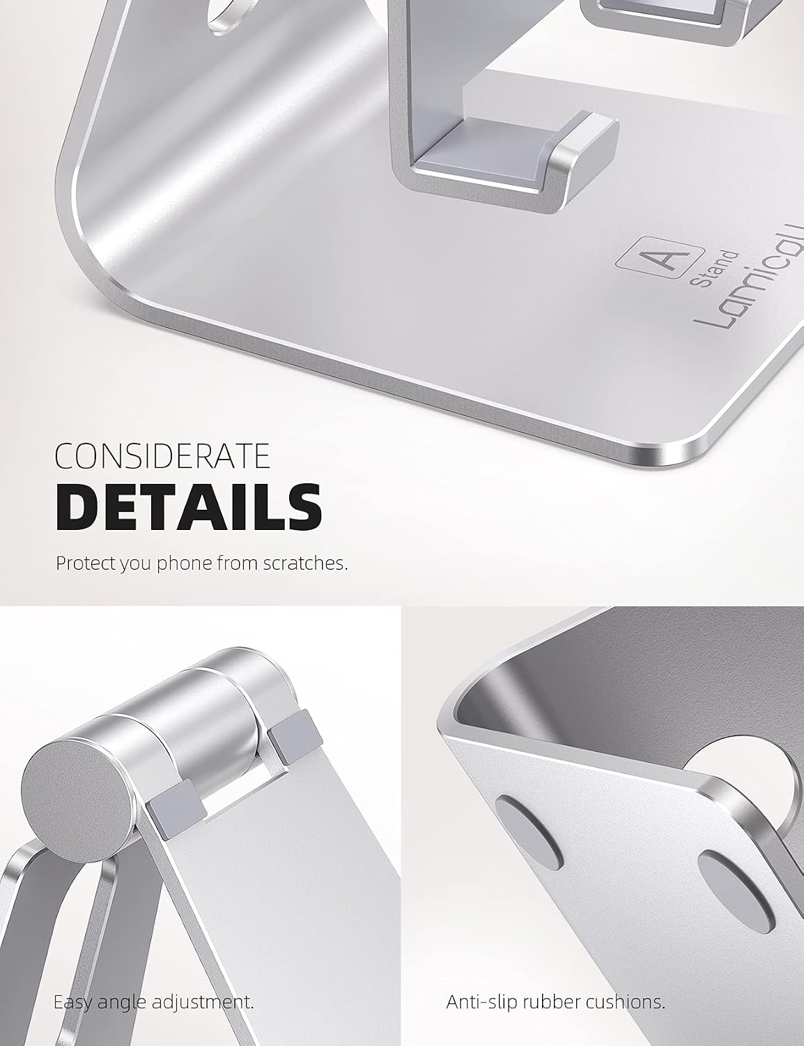 Aluminum Cell Phone Stand, Adjustable Desk Phone Holder for iPhone