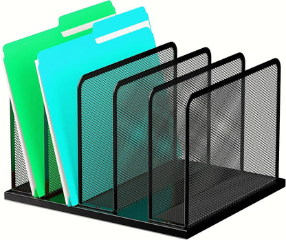 Desk File Organizer Upright Mesh Desktop Organizer File Sorter Office Organization File Holder for Home, Office & Classroom (Black, 5-Section)