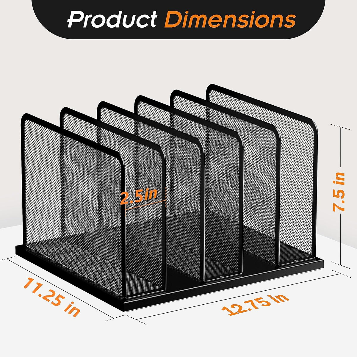 Desk File Organizer Upright Mesh Desktop Organizer File Sorter Office Organization File Holder for Home, Office & Classroom (Black, 5-Section)