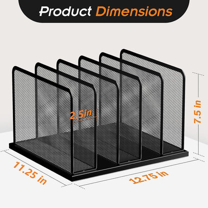 Desk File Organizer Upright Mesh Desktop Organizer File Sorter Office Organization File Holder for Home, Office & Classroom (Black, 5-Section)