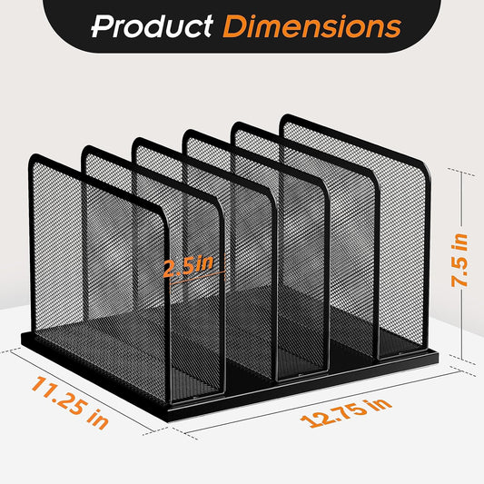 Desk File Organizer Upright Mesh Desktop Organizer File Sorter Office Organization File Holder for Home, Office & Classroom (Black, 5-Section)